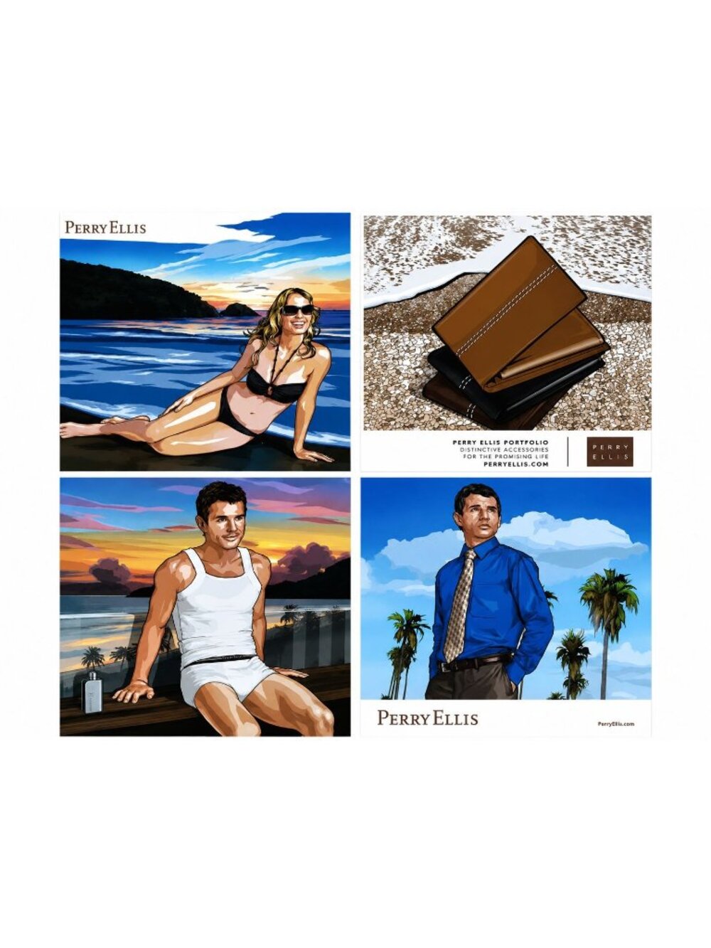 2007 Perry Ellis Clothing Accessories Beach Lifestyle 2-Page Magazine Print Ad